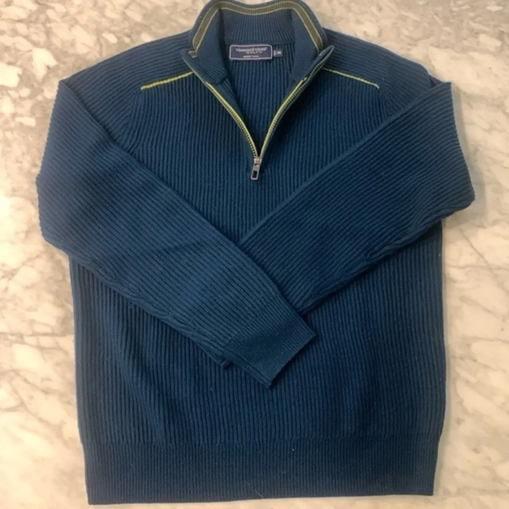 Vineyard Vines On The Go sweater in performance Wool, teal / electric yellow,XS